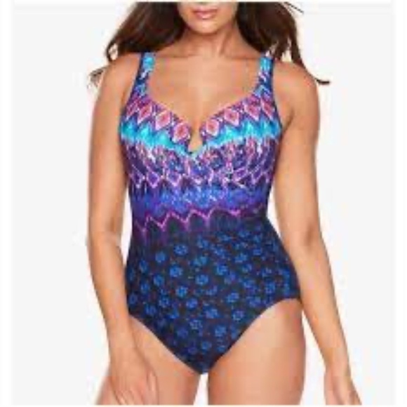 NWT Miraclesuit Bella Alba Escape One Piece Swimsuit in Midnight Blue Size 12
